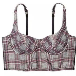 VICTORIA’S SECRET DREAM ANGELS LIGHTLY LINED LONG LINE SATIN BRA PLAID Size 34C